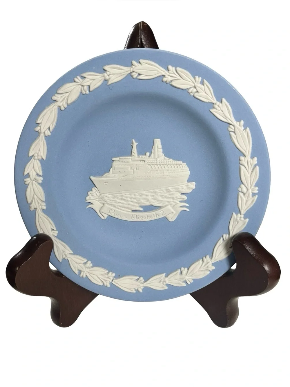 Wedgwood Blue Jasperware Queen Elizabeth 2 QE2 Cruise Ship Mini Plate 5”